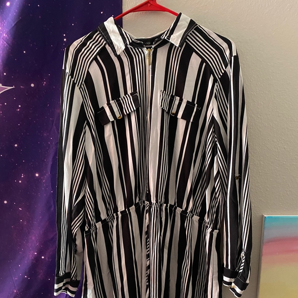 Black and white striped dress